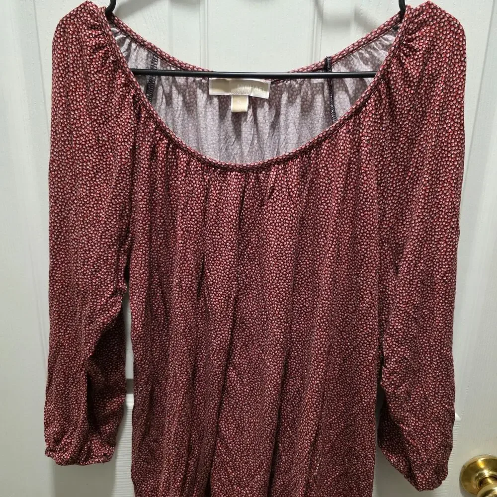 MICHAEL KORS Peasant Blouse Speckled Dot Off Shoulder XL